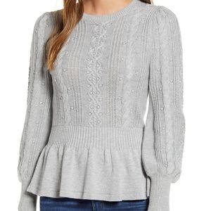 Rachel Parcell Cable Bobble Peplum Sweater